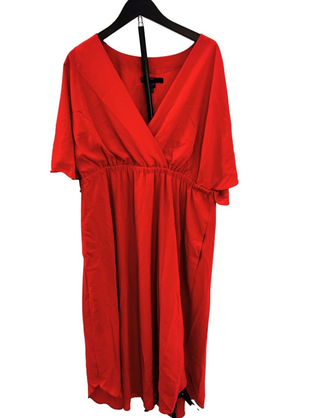 Maggy London Orange Red V-Neck Flutter Sleeve‎ Midi Wedding Guest Dress Sz 16